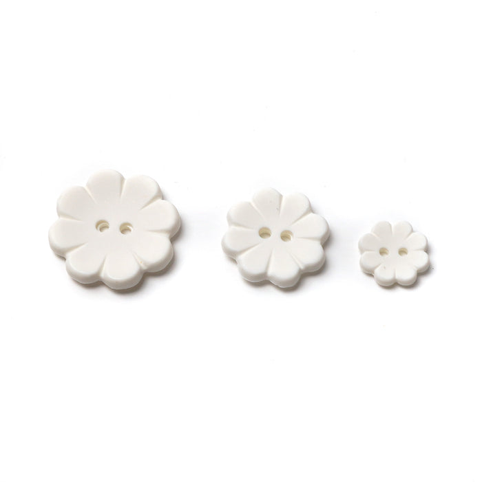 White Matte Flower Buttons (10 Pcs) - 15mm 23mm or 28mm