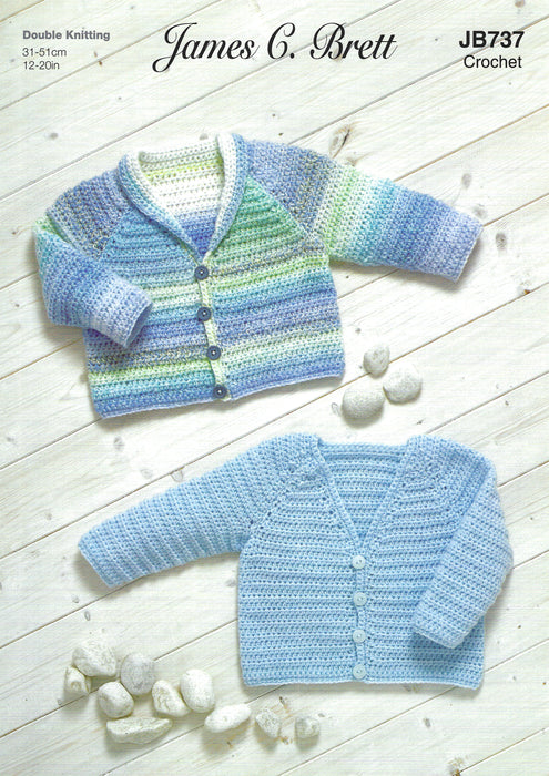 James C Brett JB737 CROCHET Pattern - DK Baby Cardigans (12-20 in)