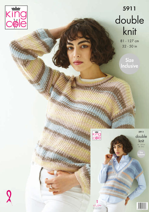 King Cole 5911 Double Knitting Pattern for Ladies - Womens DK Top & Sweater