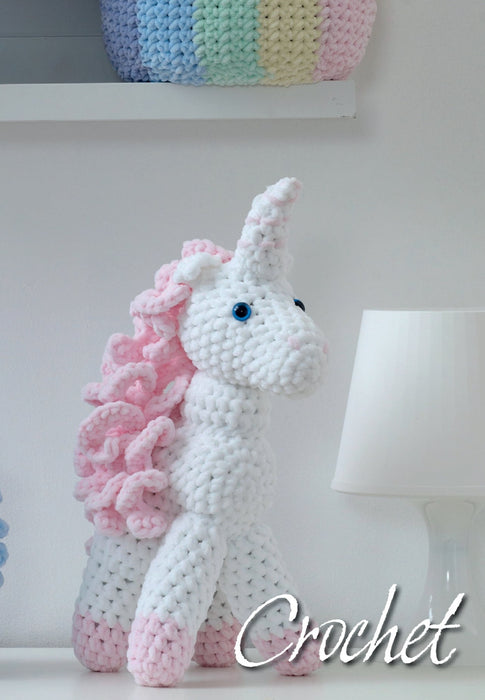 King Cole 9068 Chunky CROCHET Pattern - Unicorn Toy & Rainbow Cushion in Yummy