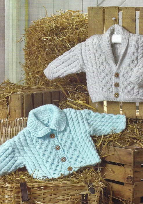 James C Brett JB787 - Aran Knitting Pattern - Difficult Knit Baby Jackets