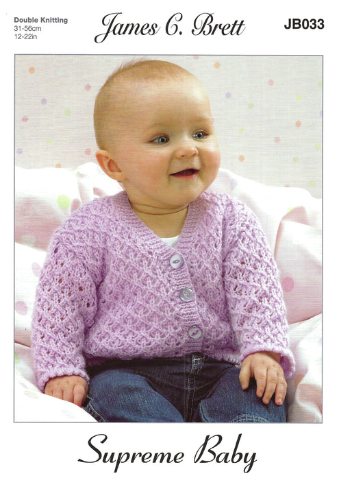 James C Brett JB033 Double Knitting Pattern - Baby DK Cardigans and Hat (Discontinued)